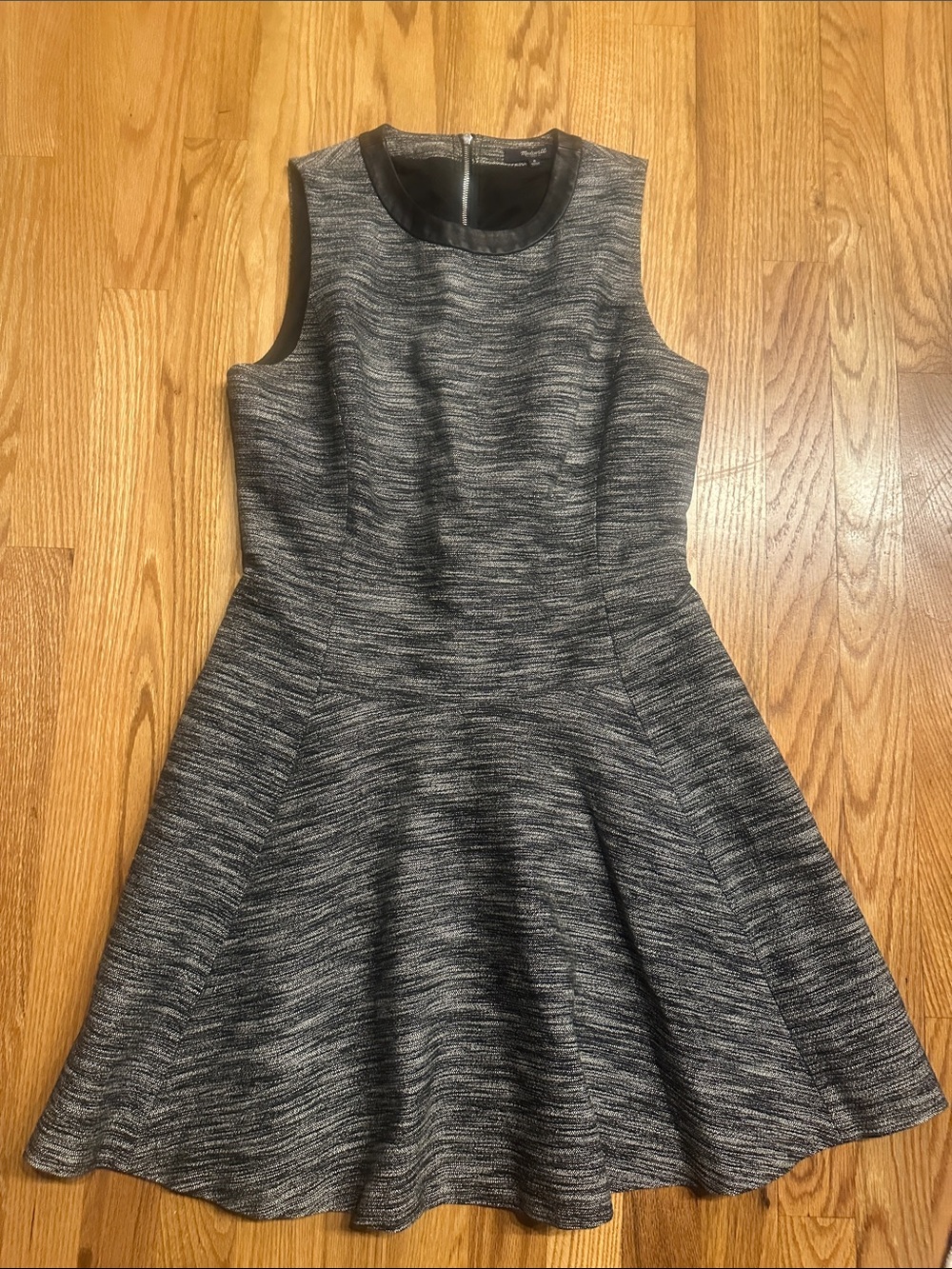 Madewell Gray Textured Sleeveless Midi Fit-and-Flare Dress